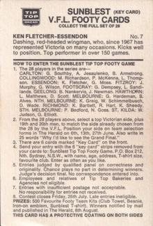 1975 Tip Top VFL Footy #7 Ken Fletcher Back